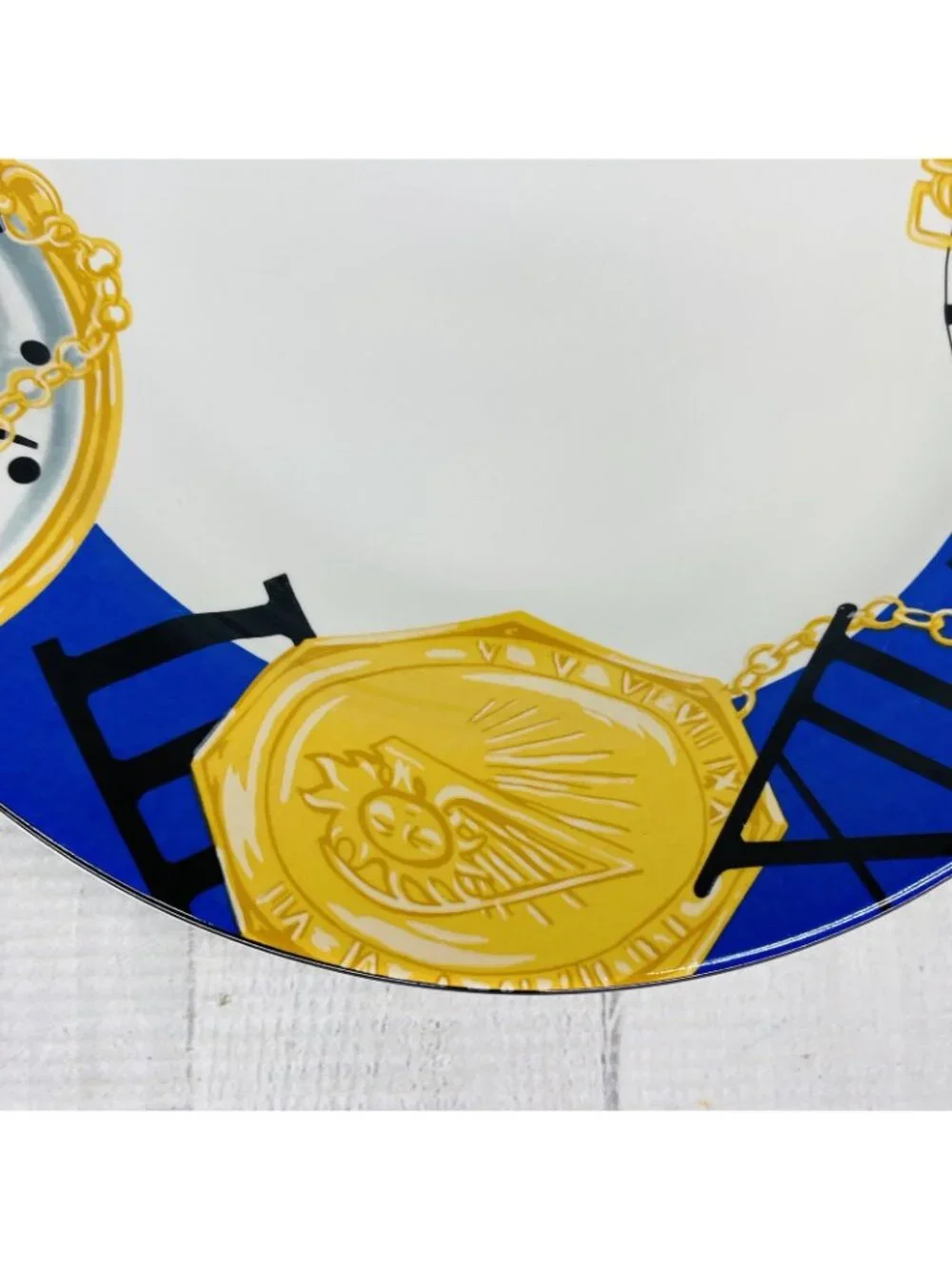 Furio FUO33 Blue Band Gold Pocket Watches Stoneware White Dinner Plates Set 4